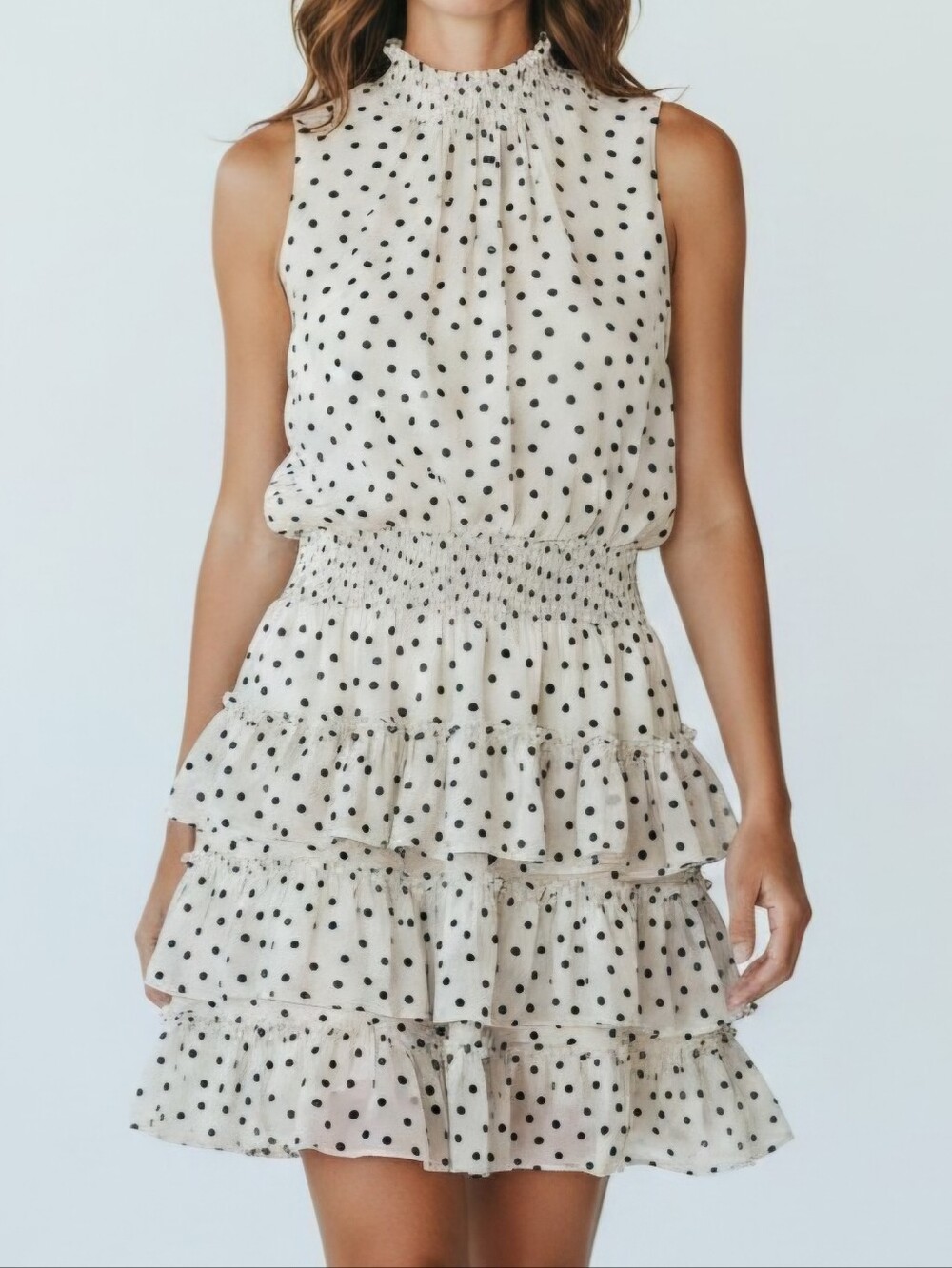 Express Cream Polka Dot Midi Tiered Dress Bussiness Casual Office Careerwear